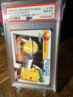 1998 POKEMON JPN BANDAI CARDDASS VENDING SERIES 4 #130 PIKACHU & ROCKET PSA 8 - Image 2