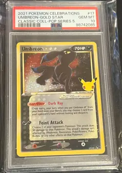 2021 Pokemon Celebrations POP Series 5 #17 Umbreon Gold Star PSA 10 GEM MINT - Image 1