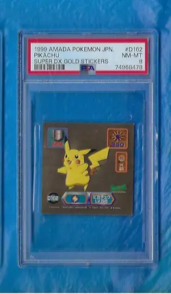 PIKACHU 1999 AMADA POKEMON JAPANESE #D162 SUPER DX GOLD STICKERS PSA 8 - Image 1