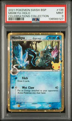 2021 POKEMON SWSH BLACK STAR PROMO CELEBRATIONS COLL #136 MIMIKYU-HOLO PSA 9 - Image 1