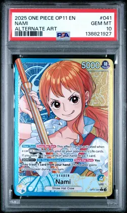 2025 ONE PIECE OP11-A FIST OF DIVINE SPEED ALTERNATE ART #041 NAMI PSA 10 - Image 1