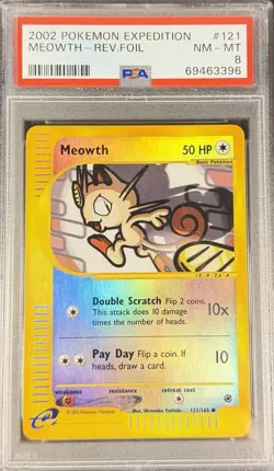 2002 Pokemon Expedition 121 Meowth Reverse PSA 8 NM-MT - Image 1