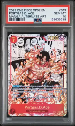 2023 ONE PIECE OP02-PARAMOUNT WAR MANGA ALTERNATE ART #013 PORTGAS D. ACE PSA 10 - Image 1