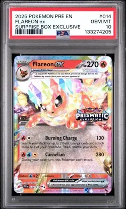 PSA 10 - 2025 Pokemon Prismatic Evolutions Suprise Box FLAREON EX #014 (4205) - Image 1