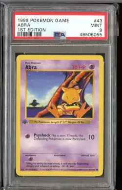Abra Common 1st Shadowless Base Set 43/102 PSA 9 Mint English Pokemon - Image 1