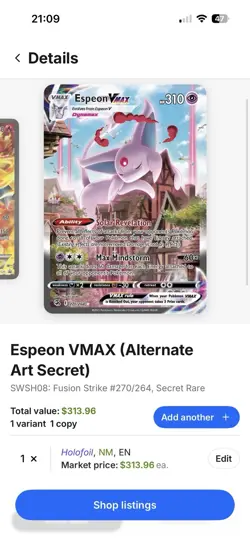 Pokemon Espeon VMAX Alternate Art Secret Rare Holo 270/264 Fusion Strike ENG - Image 3