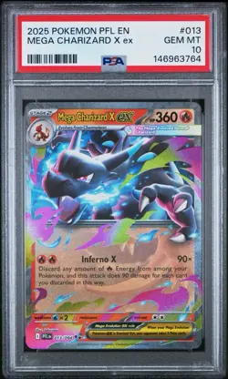 2025 Pokemon Me02 Phantasmal Flames Mega Charizard X ex Holo #013/094 PSA 10 - Image 1
