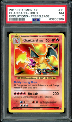 2016 POKEMON XY EVOLUTIONS PRERELEASE #11 CHARIZARD-HOLO PSA 7 - Image 1