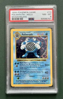 Pokemon Poliwrath Base Set Shadowless Holo Rare #13 PSA 8 - Image 1