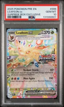 PSA 10 - 2025 Pokemon Prismatic Evolutions Suprise Box LEAFEON EX #006 (8601) - Image 1