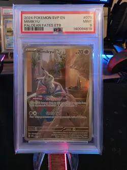 2024 Pokemon Mimikyu #075 PSA 9 Paldean Fates ETB Promo - Image 1