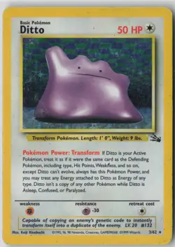 Wizards of the Coast Pokemon TCG Ditto 3/62 Fossil Holo Rare Unlimited 1999 - Image 1