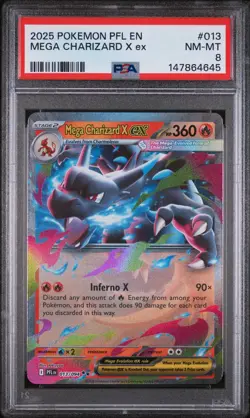 2025 POKEMON PFL EN-PHANTASMAL FLAMES #013 MEGA CHARIZARD X EX PSA 8 - Image 1