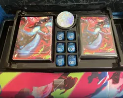 Mega Charizard X ex UPC Playmat Pokemon TCG Exclusive + Deck Box and Dice/Coin - Image 1
