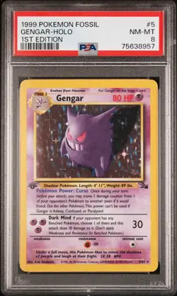 Pokemon Gengar 1999 Fossil #5/62 1st Edition Holo PSA 8 - Image 1