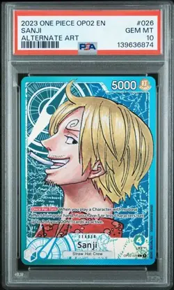 2023 One Piece Sanji OP02-026 Alt Art Leader OP02 PSA 10 English Alternate - Image 1