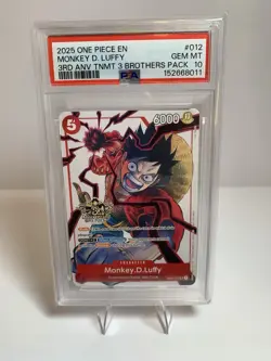 2025 One Piece EN 3rd Anniversary 3 Brothers Pack #012 Monkey D Luffy PSA 10 - Image 1