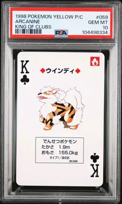 PSA 10 GEM MINT Pokemon Yellow Playing Card - Arcanine King of Clubs (POP 3) - Image 2