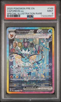 2025 POKEMON PRE EN-PRISMATIC EVOLUTIONS #149 VAPOREON EX PSA 9 - Image 1
