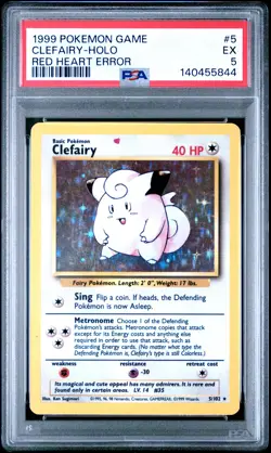 1999 POKEMON GAME RED HEART ERR #5 CLEFAIRY-HOLO PSA 5 - Image 1