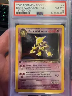 2000 POKEMON ROCKET 1ST EDITION #1 DARK ALAKAZAM-HOLO PSA 8 **Beautiful Swirl** - Image 1