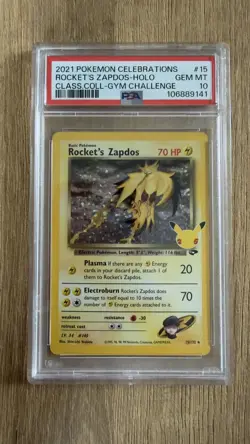 GRADED PSA 10 2021 Pokemon Celebrations Rockets Zapdos-Holo Class Coll - Gym #15 - Image 1