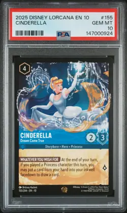DISNEY LORCANA EN 10-WHISPERS IN THE WELL CINDERELLA - DREAM COME TRUE PSA 10 - Image 1