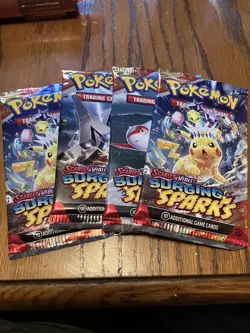 Pokemon TCG Scarlet & Violet Surging Sparks Booster Pack Lot 4 Packs Pikachu - Image 1