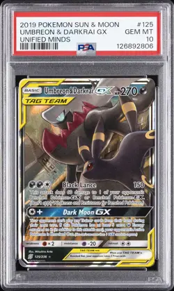 2019 POKEMON SUN & MOON UNIFIED MINDS #125 UMBREON & DARKRAI GX PSA 10 - Image 1