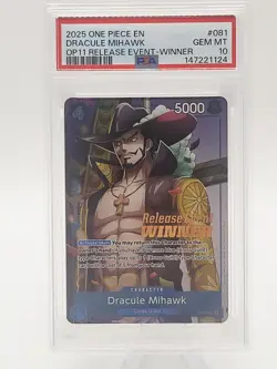 PSA 10 Dracule Mihawk P-081 Release Winner OP11 One Piece Promo - Image 1