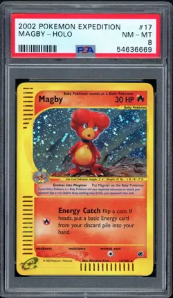 2002 Pokemon Unlimited Expedition 17/165 Magby Holo PSA NM-MT 8 - Image 1