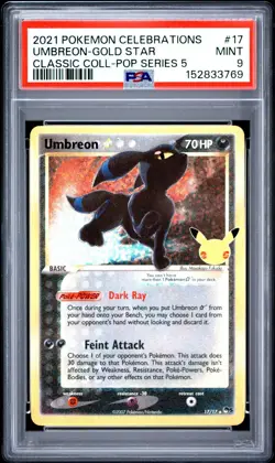 PSA 9 UMBREON 17/17 GOLD STAR CELEBRATIONS CLASSIC COLLECTION POKEMON ✨ - Image 1