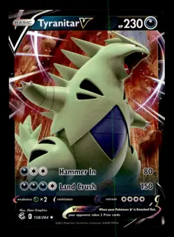 Tyranitar V 158/264 Holo V Rare Fusion Strike Pokemon Holo Near Mint - Image 1