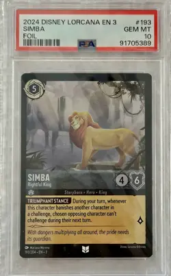 2024 SIMBA - Rightful King - Foil #193 Disney Lorcana ITI EN 3 PSA 10 GEM MINT - Image 1