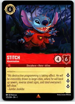 #125 Stitch - Abomination - Rare - Ruby 2023 Disney Lorcana The First Chapter - Image 1