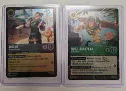 Disney Lorcana Buzz Lightyear On The Way & Mulan Disguised Soldier promo cards. - Image 1