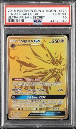 2018 POKEMON SUN & MOON ULTRA PRISM SECRET #173 FULL ART/SOLGALEO GX PSA 10 - Image 1