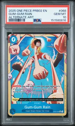 2025 ONE PIECE PRB02 GUM-GUM RAIN ALTERNATE ART PSA 10 - Image 1