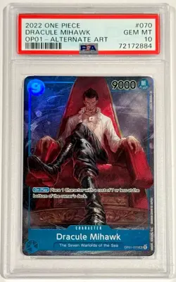 2022 One Piece Dracule Mihawk OP01-070 Romance Dawn PSA 10 Gem Mint English - Image 1