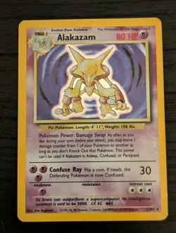 Pokemon TCG Alakazam Holo Rare Card Base Set 1/102 MP + WOTC - Image 1