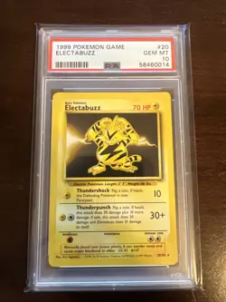 1999 Pokemon Base Set Unlimited #20 Electabuzz Gem Mt PSA 10 - Image 1