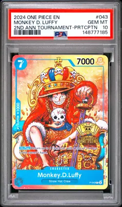 Monkey D. Luffy PSA10 2024 One Piece Promos 2nd Ann Tournament-Prtcptn #043 - Image 1