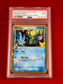 2021 Pokemon SWSH Celebrations MIMIKYU Holo Card 136 PSA 9 Black Star Promo - Image 1