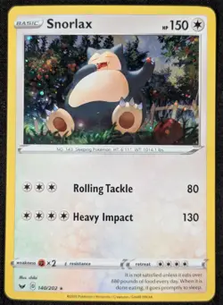 Snorlax Sword Shield Swirl Cosmos Holo Pokemon Card 140/202 (LP) - Image 1