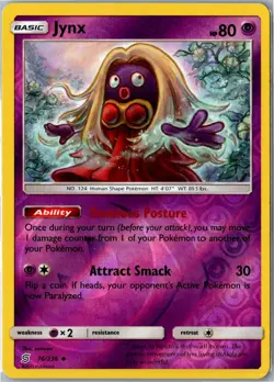 Pokemon Card - Jynx Unified Minds 76/236 2019 Uncommon Reverse Holo Near Mint - Image 1