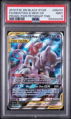 2019 POKEMON SM BLACK STAR PROMO #SM191 FULL ART/MEWTWO & MEW GX PSA 9 - Image 1