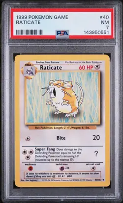 PSA 7 NM MINT 1999 POKEMON GAME BASE SET Unlimited 40 RATICATE - Image 1
