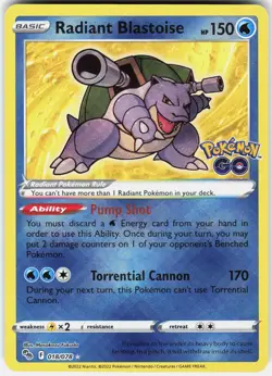 Pokemon Radiant Blastoise 018/078 Radiant Rare Pokemon GO Pokemon Near Mint - Image 1
