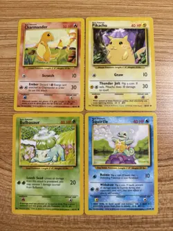 Pokemon TCG Base Set Starters Lot - Pikachu, Charmander, Squirtle Bulbasaur - Image 1