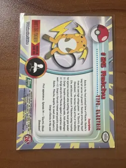 1999 Topps Pokemon Series 1 #26 Raichu (TV Animation Edition) Black Logo LP - Image 2